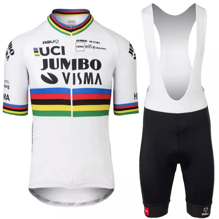 2022 Cycling Jersey Jumbo Visma White Short Sleeve and Biboiuj030